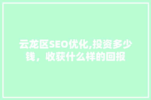 云龙区SEO优化,投资多少钱，收获什么样的回报