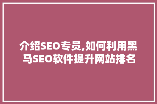 介绍SEO专员,如何利用黑马SEO软件提升网站排名