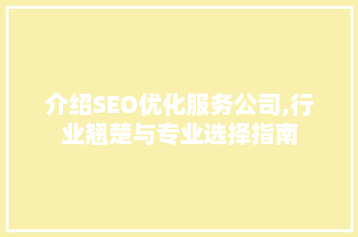 介绍SEO优化服务公司,行业翘楚与专业选择指南