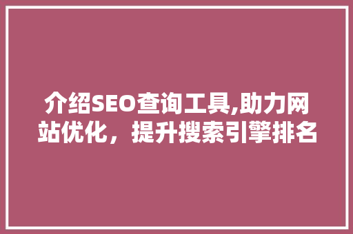 介绍SEO查询工具,助力网站优化，提升搜索引擎排名
