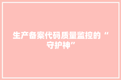 生产备案代码质量监控的“守护神”