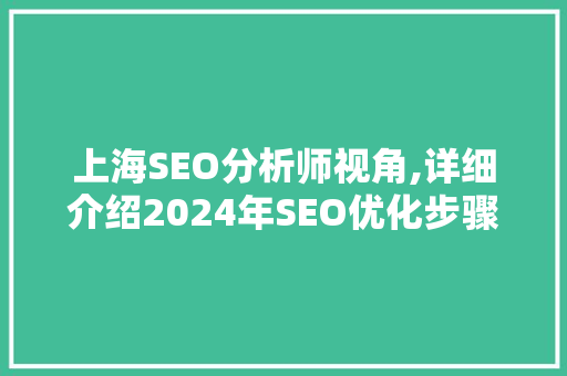 上海SEO分析师视角,详细介绍2024年SEO优化步骤与趋势