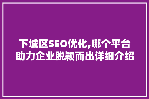 下城区SEO优化,哪个平台助力企业脱颖而出详细介绍