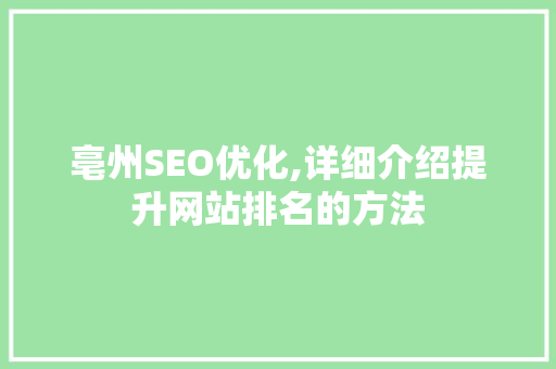 亳州SEO优化,详细介绍提升网站排名的方法