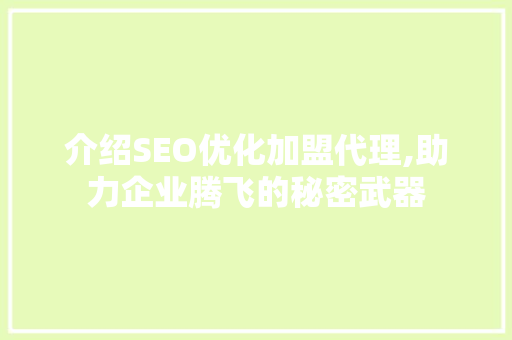 介绍SEO优化加盟代理,助力企业腾飞的秘密武器