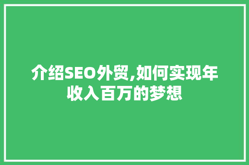 介绍SEO外贸,如何实现年收入百万的梦想