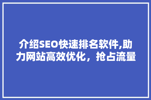 介绍SEO快速排名软件,助力网站高效优化，抢占流量高地