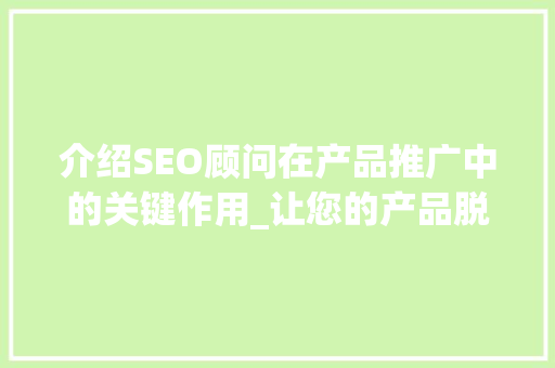 介绍SEO顾问在产品推广中的关键作用_让您的产品脱颖而出