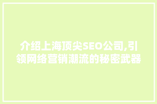 介绍上海顶尖SEO公司,引领网络营销潮流的秘密武器
