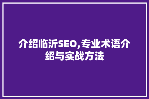 介绍临沂SEO,专业术语介绍与实战方法