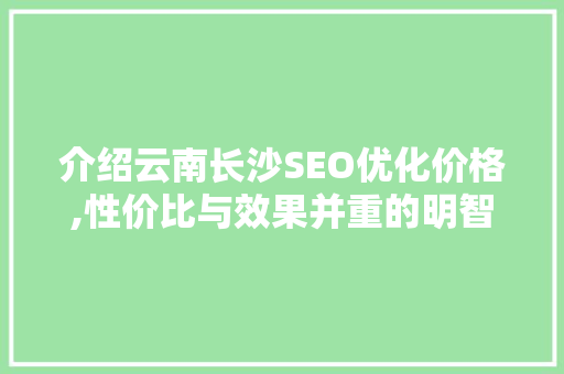 介绍云南长沙SEO优化价格,性价比与效果并重的明智选择
