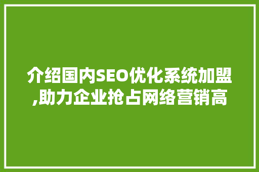 介绍国内SEO优化系统加盟,助力企业抢占网络营销高地