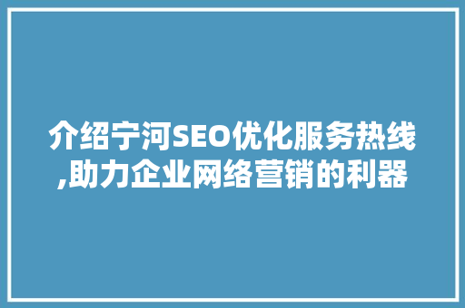介绍宁河SEO优化服务热线,助力企业网络营销的利器
