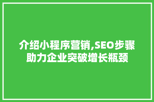 介绍小程序营销,SEO步骤助力企业突破增长瓶颈  第1张