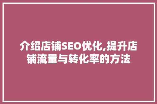 介绍店铺SEO优化,提升店铺流量与转化率的方法