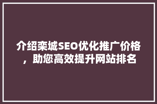 介绍栾城SEO优化推广价格，助您高效提升网站排名