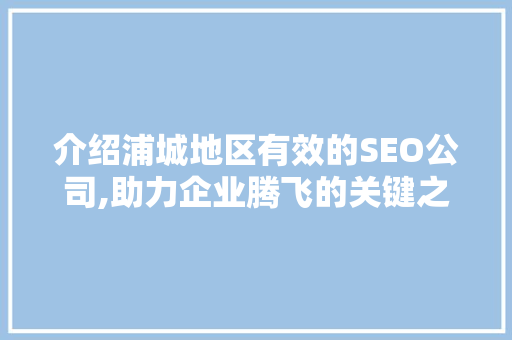 介绍浦城地区有效的SEO公司,助力企业腾飞的关键之选