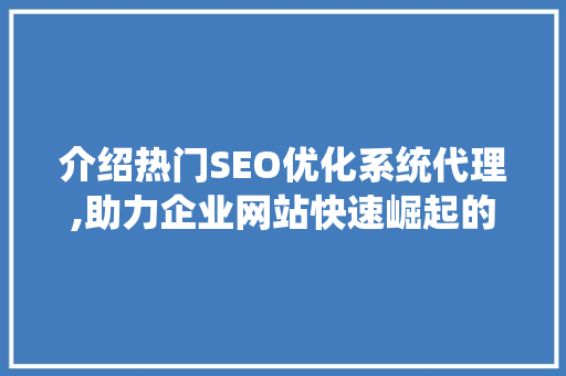 介绍热门SEO优化系统代理,助力企业网站快速崛起的秘密武器