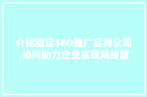 介绍稳定SEO推广品牌公司,如何助力企业实现网络营销的飞跃