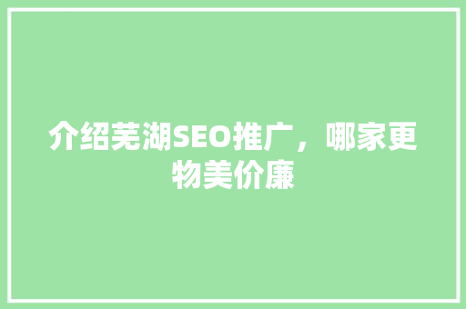 介绍芜湖SEO推广，哪家更物美价廉