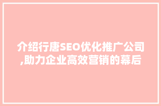 介绍行唐SEO优化推广公司,助力企业高效营销的幕后英雄