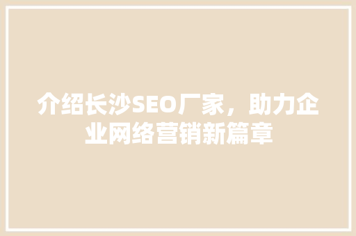 介绍长沙SEO厂家，助力企业网络营销新篇章