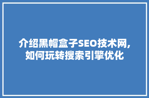 介绍黑帽盒子SEO技术网,如何玩转搜索引擎优化