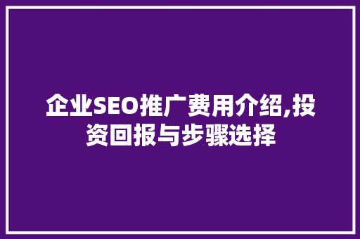 企业SEO推广费用介绍,投资回报与步骤选择