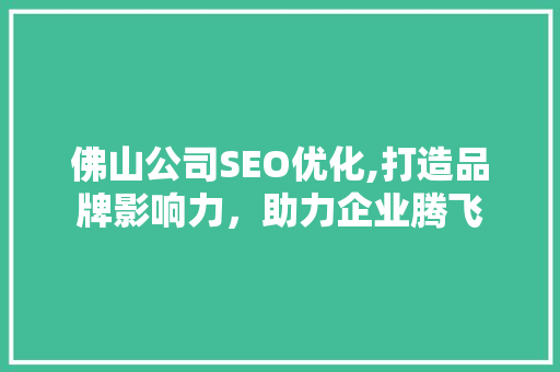 佛山公司SEO优化,打造品牌影响力，助力企业腾飞