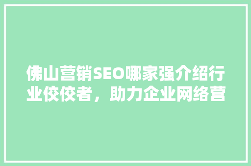 佛山营销SEO哪家强介绍行业佼佼者，助力企业网络营销腾飞