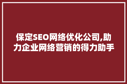 保定SEO网络优化公司,助力企业网络营销的得力助手