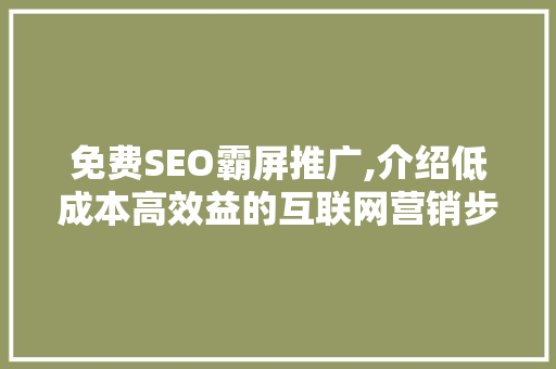 免费SEO霸屏推广,介绍低成本高效益的互联网营销步骤