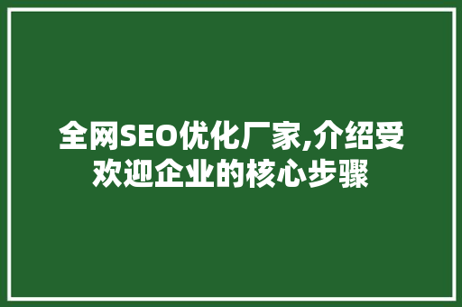 全网SEO优化厂家,介绍受欢迎企业的核心步骤
