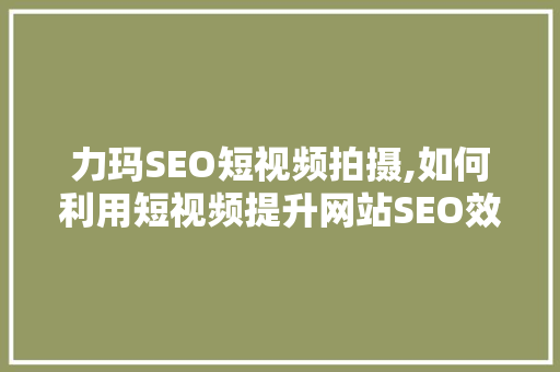 力玛SEO短视频拍摄,如何利用短视频提升网站SEO效果