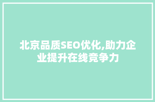北京品质SEO优化,助力企业提升在线竞争力