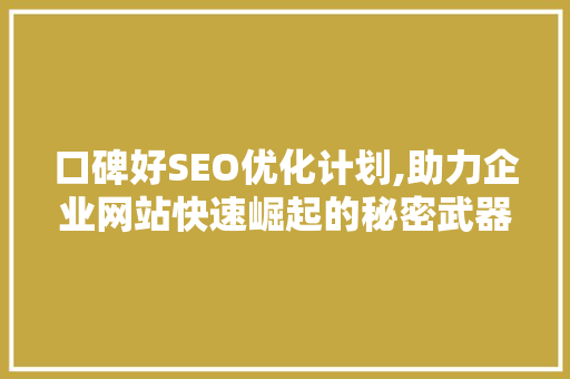 口碑好SEO优化计划,助力企业网站快速崛起的秘密武器