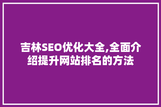 吉林SEO优化大全,全面介绍提升网站排名的方法