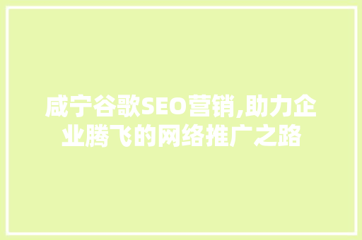 咸宁谷歌SEO营销,助力企业腾飞的网络推广之路