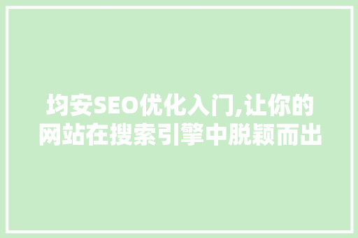 均安SEO优化入门,让你的网站在搜索引擎中脱颖而出
