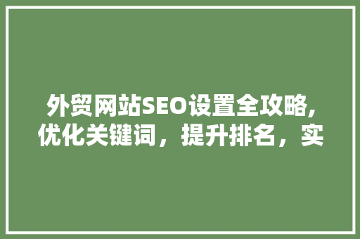 外贸网站SEO设置全攻略,优化关键词，提升排名，实现全球化营销