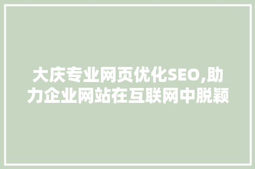 大庆专业网页优化SEO,助力企业网站在互联网中脱颖而出