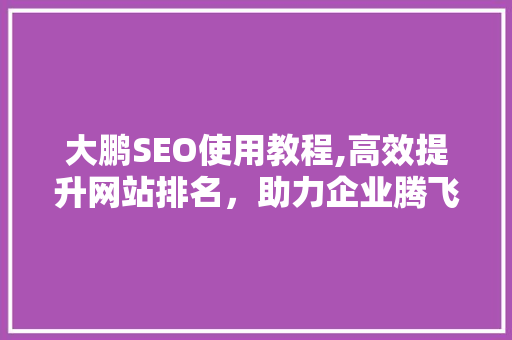 大鹏SEO使用教程,高效提升网站排名，助力企业腾飞
