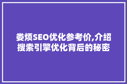 娄烦SEO优化参考价,介绍搜索引擎优化背后的秘密