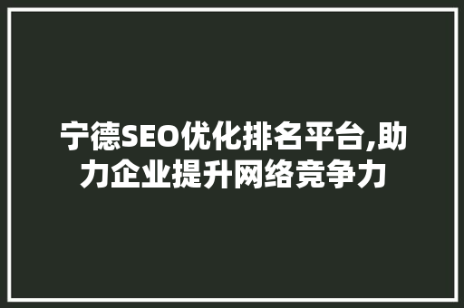 宁德SEO优化排名平台,助力企业提升网络竞争力