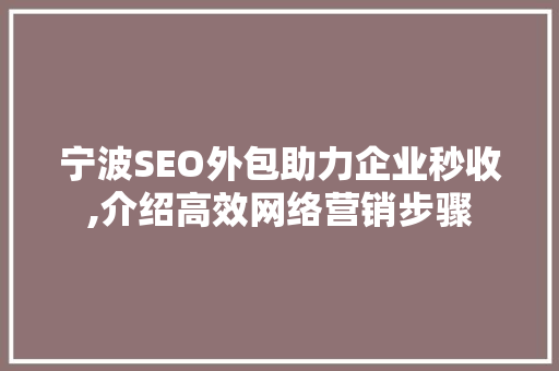 宁波SEO外包助力企业秒收,介绍高效网络营销步骤
