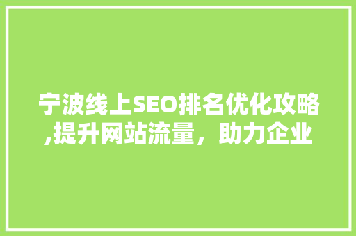 宁波线上SEO排名优化攻略,提升网站流量，助力企业腾飞