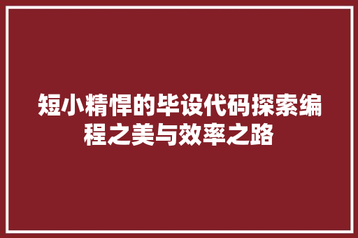 短小精悍的毕设代码探索编程之美与效率之路  第1张