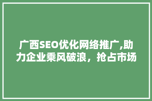广西SEO优化网络推广,助力企业乘风破浪，抢占市场先机