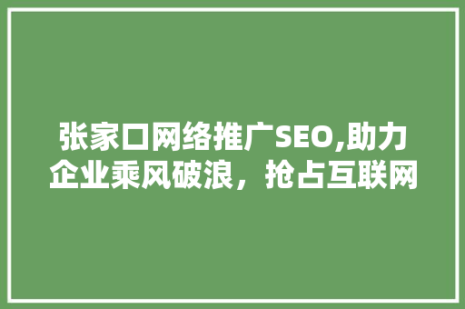 张家口网络推广SEO,助力企业乘风破浪，抢占互联网先机