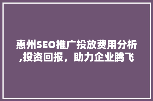 惠州SEO推广投放费用分析,投资回报，助力企业腾飞